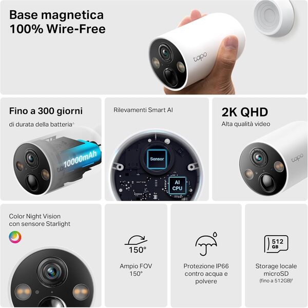 Tapo Lot de 4 caméras de sécurité intelligentes pour intérieur/extérieur, sans Fil, détection AI, autonomie de la Batterie de 300 Jours, 2K QHD, Vision Nocturne en Couleur, Champ de Vision