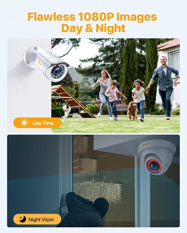 Anlapus FULL HD 1080P H.265+ Kit Vidéo Caméra Surveillance Extérieure - 8CH DVR avec 1To disque dur, 4pcs en Bullet et 4pcs en Dôme- App gratuite