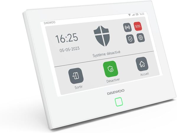 Daewoo Pack Alarme AM371, WiFi/GSM, Centrale à écran Tactile 7'', 12 Accessoires, Sirène extérieure, 2 Caméras Rotatives Full HD