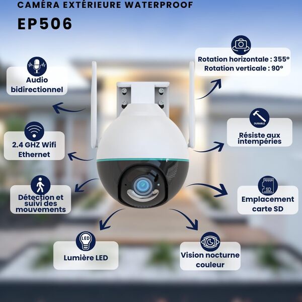 Système de sécurité AM341 avec Centrale AM301, contacteurs de Porte, détecteur de Mouvement, caméras et sirène extérieure