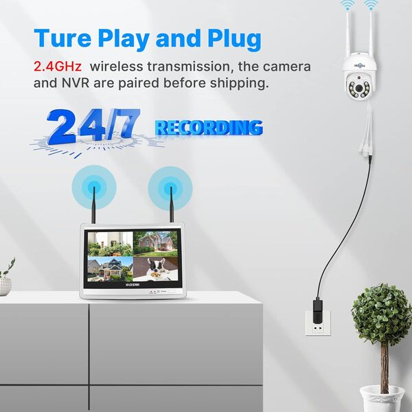 Hiseeu 【PTZ+3TB HDD】 5MP PTZ Kit Caméra de Surveillance WiFi avec 12