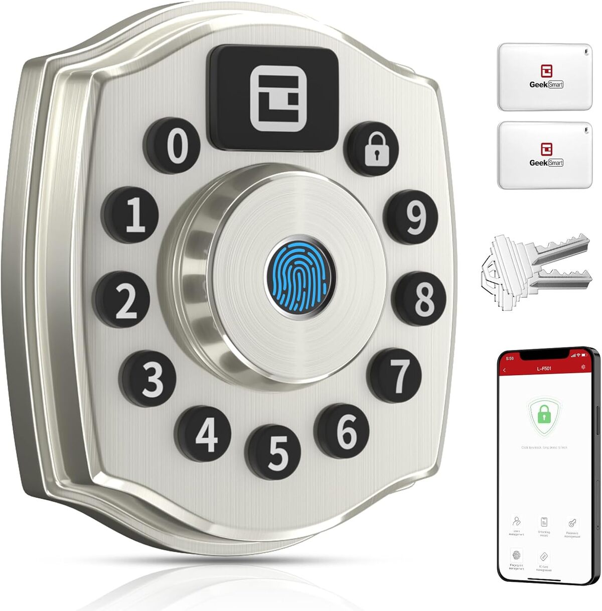 Serrure Intelligente Porte D'entrée - Empreinte Digitale + Clavier Code + App - Noir - Neuf - USA