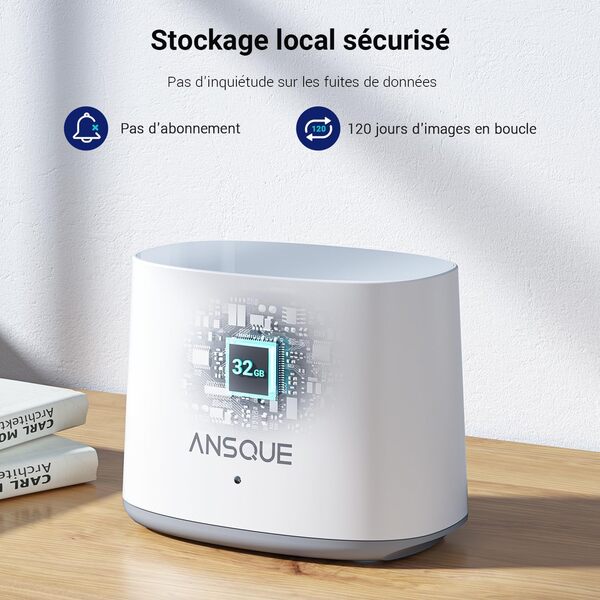 ANSQUE 2K Camera Surveillance WiFi Exterieure sans Fil Solaire à Batterie, Kit 4 Caméras avec Homebase, Zéro Frais, PTZ 360°, Suivi Automatique, Vision Nocturne en Couleur, Alarme Lumineuse Sonore
