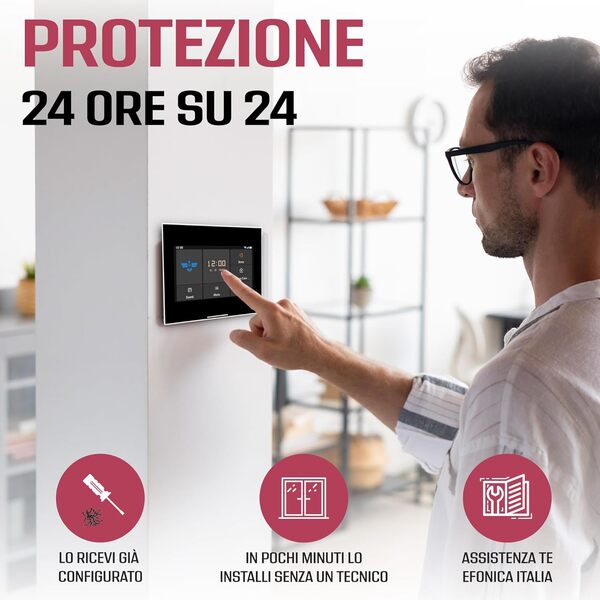 ITALIAN ALARM - Antivol maison avec caméra d'intérieur, alarme maison sans fil avec caméra WiFi, détection de mouvement, vision nocturne, contrôle à distance avec application et carte SIM 4G