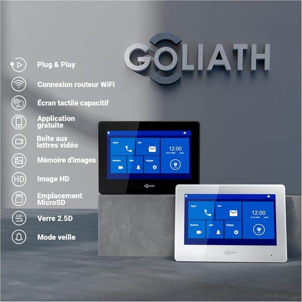 Goliath® Visiophone 2 Fils [Moniteur 7 Pouces] - Interphone Filaire - Interphone Video - Videophone Exterieur Eésistant aux intempéries et au vandalisme - Sonnette Filaire avec Camera - Apparent