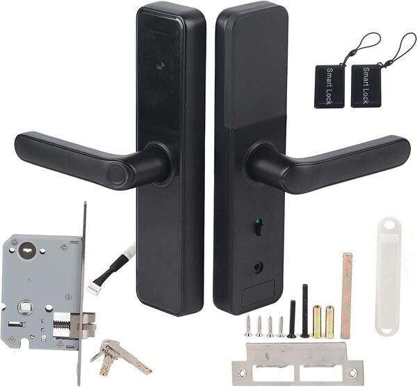 Serrure de porte électronique, WiFi Touch Smart avec empreinte digitale, code numérique, serrure de porte d'entrée avec poignée, compatible avec Tuya Smart Lock