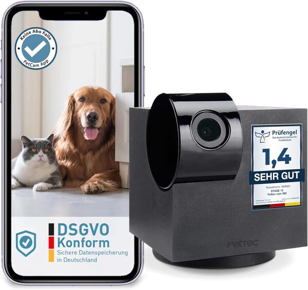 PetTec Pet Cam 360° Lot de 2, Supporté par Une Application Mobile, caméra Intelligent pour Animal avec détecteur de Mouvement, Full HD 1080p, Vue de 360 degré, Microphone & Enceinte - iOS et Android