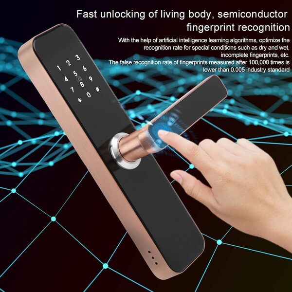 Serrure de Porte Intelligente avec Entrée sans Clé,Clé D'application WiFi Intelligente,Déverrouillage par Empreinte Digitale Biométrique, Serrure de Porte D'entrée sans Clé,Poignée de Porte D'entré