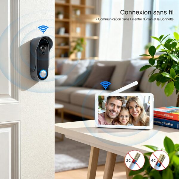 8 Pouces WiFi 1080P Interphone Vidéo sans Fil Visiophone Portier,Tuya APP,Écran Tactile,Ultra-Mince, Détection de Mouvement,Champs de Vision 160°, IP65,Stockage Vidéo Gratuit,Sonnette vidéo