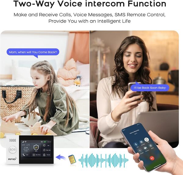 Système d'alarme Maison sans Fil,Alarme Maison Wi-FI avec Contrôle APP, Détecteur de Mouvement, Télécommandes, Capteurs de Fenêtre et de Porte, Sirène, Compatible avec Alexa, Google