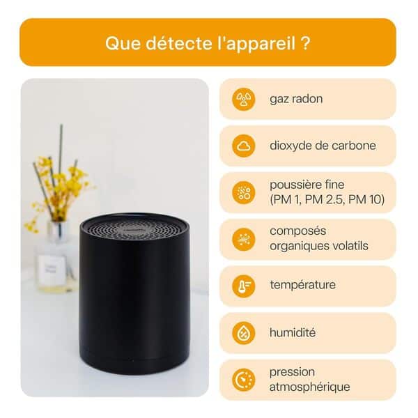 Radoff Sense *Black Limited Edition - Appareils Mesurant Qualité Air Intérieur, Capteur Radon et Détecteur Co2 COV PM, Compatible avec Alexa - Thermomètre Connecté Wifi, Capteur Humidité, Pression Air