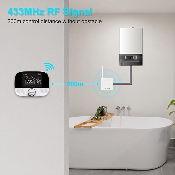 SALCAR Thermostat WiFi Intelligent pour chaudière à gaz, thermostate d'ambiance T9W RF de radiateur avec récepteur Tuya Programmable Mural Compatible avec Amazon Alexa et Google