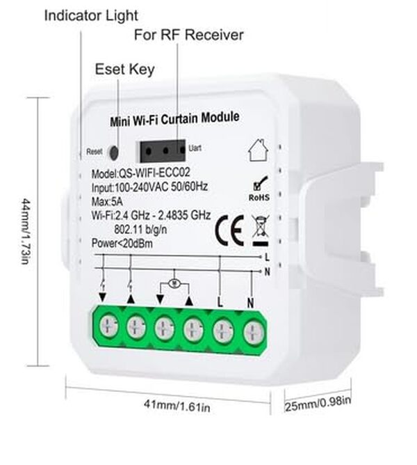 IDOR STORE Commutateur de volets roulants WiFi, Module de commande intelligent pour volets roulants électriques, Contrôle App Smart Life, Commande vocale (10)